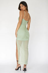 Lake Como Ruched Mesh Midi Dress Mint